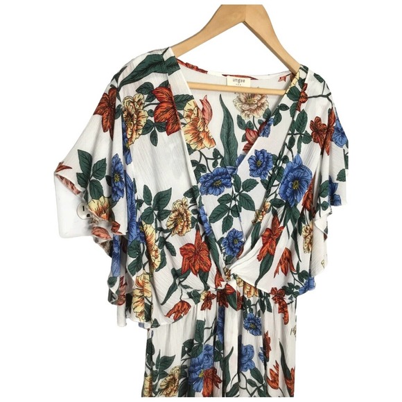 Umgee Tropical Floral Flare Sleeve Tie Front Fit Dress L - Picture 4 of 14